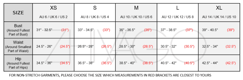 Us Size Chart In Inches